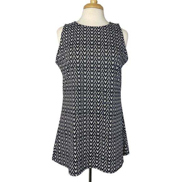LINDA LEAL Black White Zig Zag Print Sleeveless Tank Size Large #MITU5325 - Picture 1 of 9